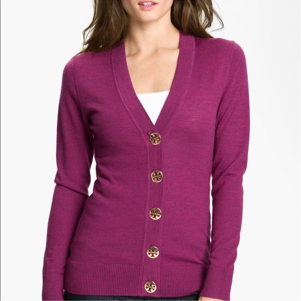 Tory Burch Magenta Button-Up Cardigan